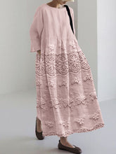 Load image into Gallery viewer, Cottage Floral Lace Embroidered Linen Blend Flowy Tunic