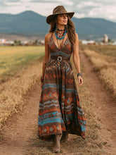 Load image into Gallery viewer, Women's Vintage Western Geometric Print V-neck Slip Maxi Dress