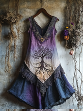 Load image into Gallery viewer, Vintage Viking Tribal Celtic Knot Life Of Tree Lace Patchwork Art Linen Tank Dress