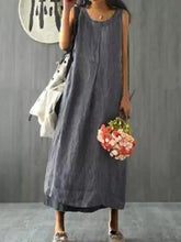 Load image into Gallery viewer, Women&#39;s Solid Color Round Neck Loose Sleeveless Cotton Linen Dress