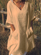 Load image into Gallery viewer, Plus Size Casual V Neck Half Sleeve Pockets Dresses