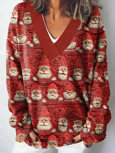 Women's Christmas V-Neck Knit Sweater