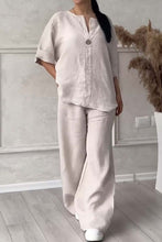 Load image into Gallery viewer, Casual button decorated cotton and linen two-piece set