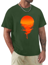 Load image into Gallery viewer, Men's Hawaiian Sunset Print Solid Color Short Sleeve T-Shirt
