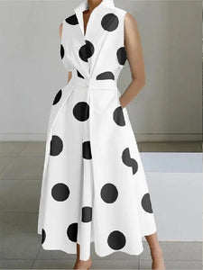 Women's Fashionable Polka Dot V-neck Button Fishtail Skirt