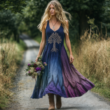 Load image into Gallery viewer, Vintage Viking Tribal Celtic Knot Tree Of Life Gradient Art Linen Tank Dress