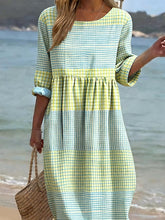 Load image into Gallery viewer, Women's Casual  Round Neck Mid Sleeve Print Cotton and Linen Dress