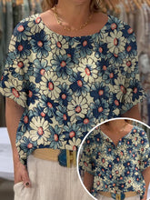 Load image into Gallery viewer, Women's Vintage Lovely Floral Art Print Front And Back Wear Short Sleeve Cotton Shirt