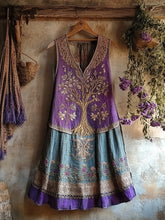 Load image into Gallery viewer, Vintage Viking Tribal Celtic Knot Life Of Tree Patchwork Art Linen Tank Dress