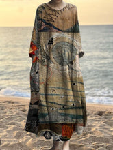 Load image into Gallery viewer, Vintage Stitching Embroidery Pattern Women's Linen Maxi Dress