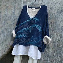 Load image into Gallery viewer, Turtle And Ocean Art Linen V-neck Shirt