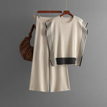 Load image into Gallery viewer, Stylish Striped Patchwork Solid Color Sleeveless Top &amp; High Waist Pants Two-Piece Set