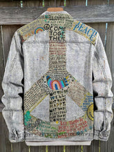 Load image into Gallery viewer, Vintage Hippie Handwritten Collage Symbol Art Print Casual Denim Jacket
