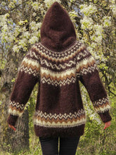 Load image into Gallery viewer, Vintage Icelandic Wave Geometric Knit Jacquard Hooded Sweater