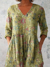 Load image into Gallery viewer, Women's Elegant Floral Pattern Round Neck Cotton and Linen Top