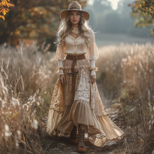 Load image into Gallery viewer, Women's Retro V-neck Country Pastoral Linen Style Long-sleeve Casual Maxi Long Dress