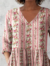 Load image into Gallery viewer, Women's Retro Floral Art Print Casual Cotton And Linen V-neck Top