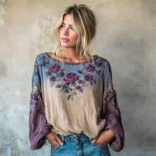 Load image into Gallery viewer, Boho Romantic Floral Embroidery Gradient Women's Linen Loose Shirt