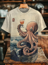Load image into Gallery viewer, Men's Japanese Ukiyo-e Style Octopus Print Casual T-shirt