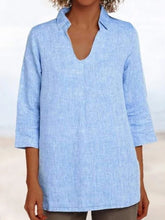 Load image into Gallery viewer, Ladies V-Neck Loose Casual Cotton Linen Shirt