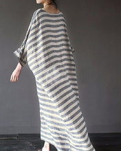 Load image into Gallery viewer, Women Casual Striped Linen Crew Neck Plus Size Dress