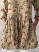 Load image into Gallery viewer, Women's Retro Floral Art Print Casual Cotton And Linen V-neck Top
