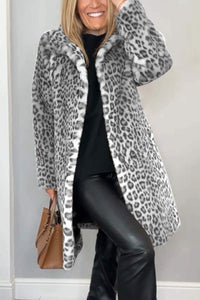 Women's Fashionable Leopard Lapel Faux Fur Winter Coat