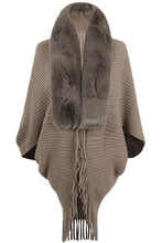 Load image into Gallery viewer, Fashionable Fur Collar Tassel Hem Knitted Shawl Cape