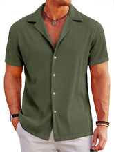 Load image into Gallery viewer, Men's Casual Solid Color Ribbed Cuban Collar Short-sleeved Shirt