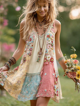 Load image into Gallery viewer, Women's Retro Floral Stitching Cotton And Linen Sleeveless Short Dress