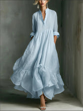 Load image into Gallery viewer, Women's White Long-sleeved Ruffled Maxi Dress