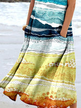 Load image into Gallery viewer, Women's Beachy Watercolour Stripes Beach Art Print Pocket Casual Resort Comfort Maxi Dress