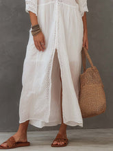 Load image into Gallery viewer, Vintage Lace-trimmed Cotton Linen Shirt Midi Dress