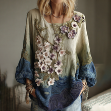 Load image into Gallery viewer, Classy Gradient Japanese Sakura Cherry Blossoms And Sea Wave Embroidered Pattern Linen Long Sleeve Shirt