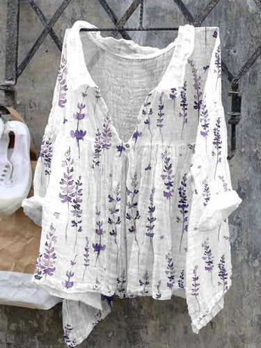 Women's Watercolor Floral Print Casual Shirt