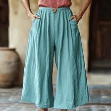 Load image into Gallery viewer, Women's Solid Linen Cropped Wide-leg Casual Trouser Pants