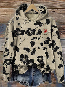 Cherry Blossom Japanese Lino Art Vintage Hoodie