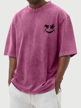 Load image into Gallery viewer, Men's Vintage Wash Smiley Coconut Tree Print Short Sleeve T-Shirt