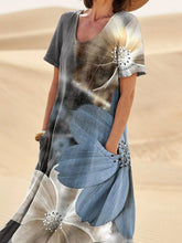 Load image into Gallery viewer, Realistic Large Floral Art Printed Women's Linen Pocket Dress