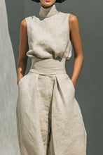 Load image into Gallery viewer, Women's Minimalist Cotton And Linen Blend Sleeveless Blouse And Wide-leg Pants Set