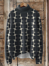 Load image into Gallery viewer, Black Geometric Square Block Pattern Printed Knit Turtleneck Pullover Sweater