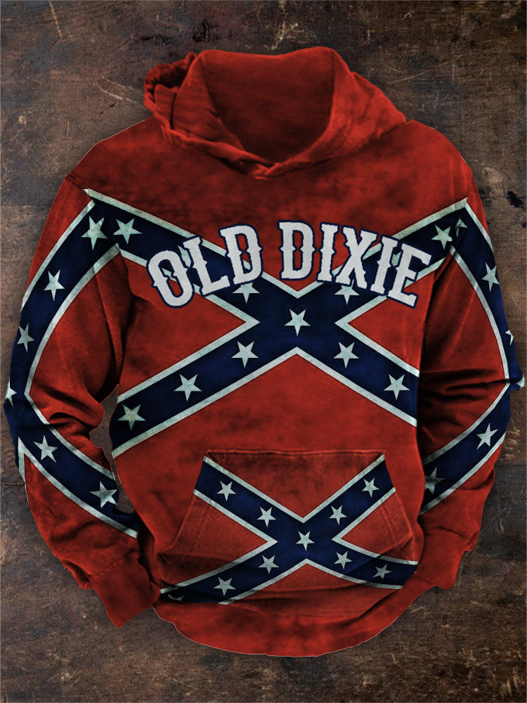 Men's Old Dixie Rebel Flag Patchwork Cozy Hoodie