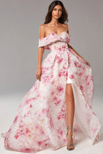 Load image into Gallery viewer, Evening Gown Pink Floral Print Off The Shoulder Slit Maxi Dress