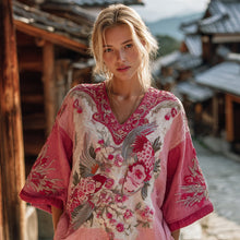 Load image into Gallery viewer, Vintage Cherry Blossoms Koi Embroidery Linen Blend Shirt