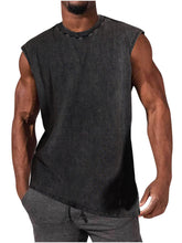Load image into Gallery viewer, Men's 100% Cotton Washed And Distressed Vintage Round Neck Sleeveless Sports Tank Top