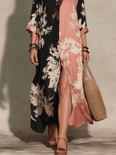 Load image into Gallery viewer, Effortless Boho Two-Tone Floral Slit Maxi Dress