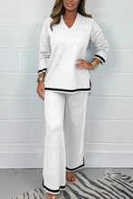 Load image into Gallery viewer, Women's V-Neck Soft Knit Border Edge Trouser Co-Ord
