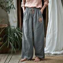 Load image into Gallery viewer, Women's Linen Bohemian Style Cropped Wide-leg Trousers Pants