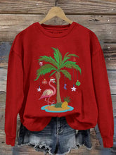 Load image into Gallery viewer, Women&#39;s Christmas Palm Tree Flamingo Embroidery Print Casual Sweatshirt