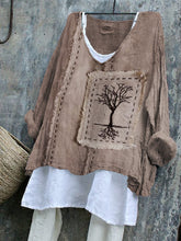 Load image into Gallery viewer, Tree Embroidered Frayed Fiber Art Linen Blend Tunic